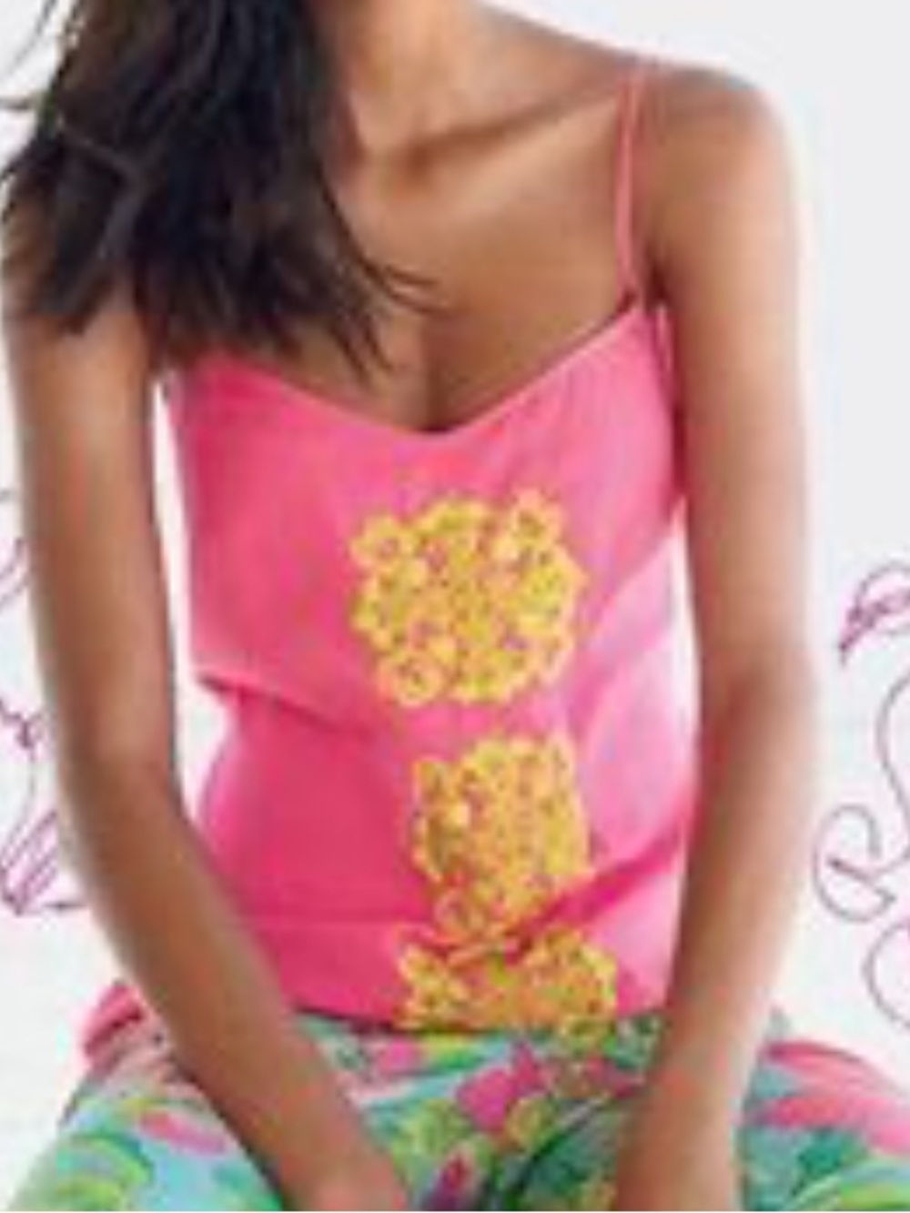 Lilly Pulitzer Pink Cami with green Floral Motifs size XS-M